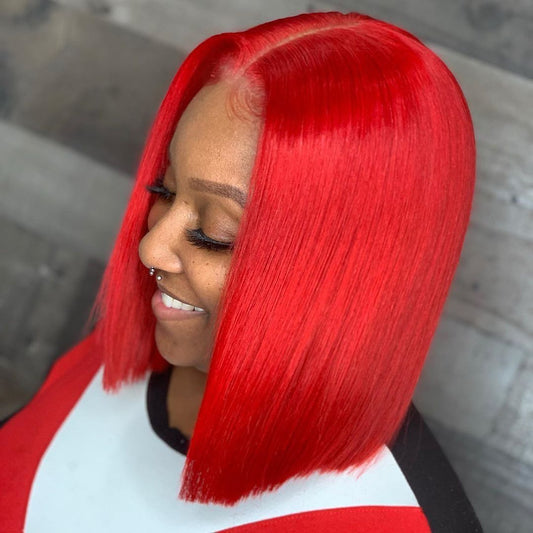 Red Straight Bob Wig 13x4