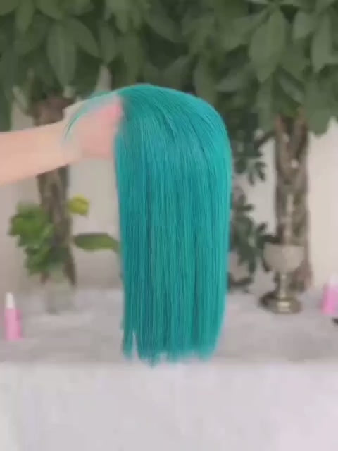 Blue Straight Bob Wig 13x4