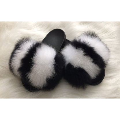 Skunk Faux Fur Slippers - royalty-extensions.com