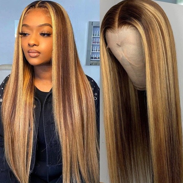 HD Straight Highlighted Wig Lacefront 13x4