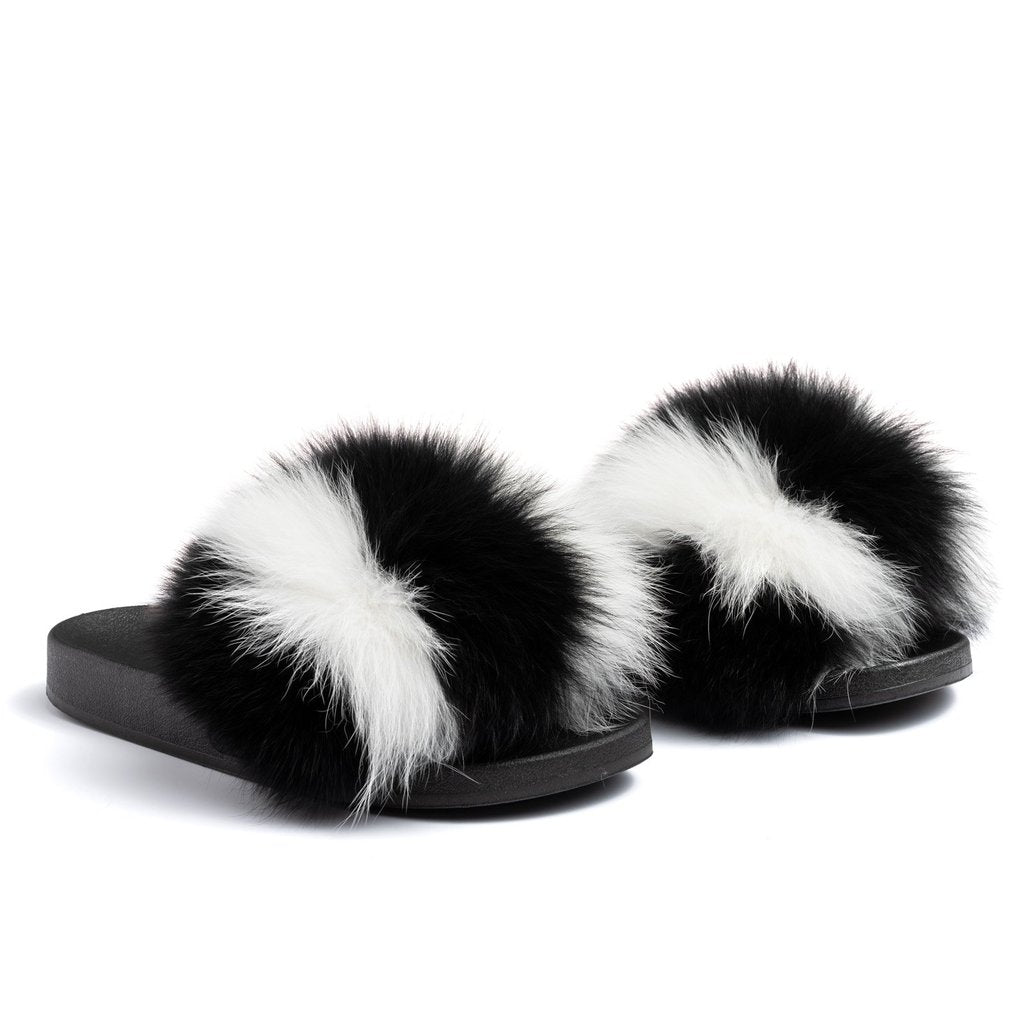 Skunk Faux Fur Slippers - royalty-extensions.com