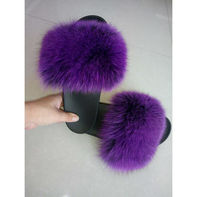 Grape Faux Fur Slippers - royalty-extensions.com